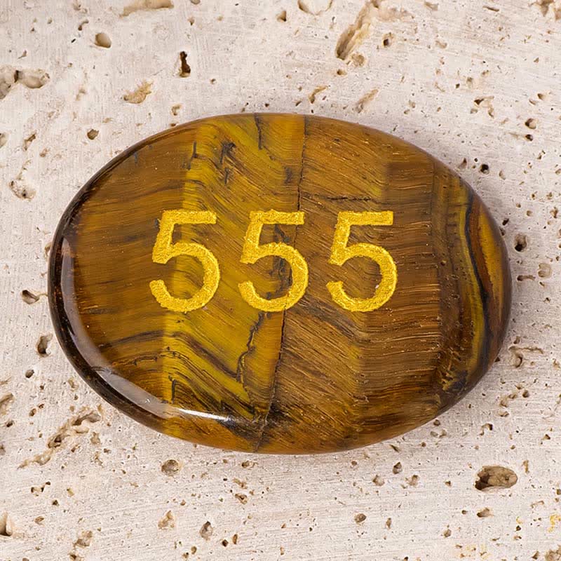 Buddha Stones Numeri angelici Cristallo bianco Diaspro rosso Cristallo rosa Avventurina verde Pietra da palma per meditazione - Numero 555 Angelo e Occhio di Tigre 4,5*3,5*0,7 cm - image 17