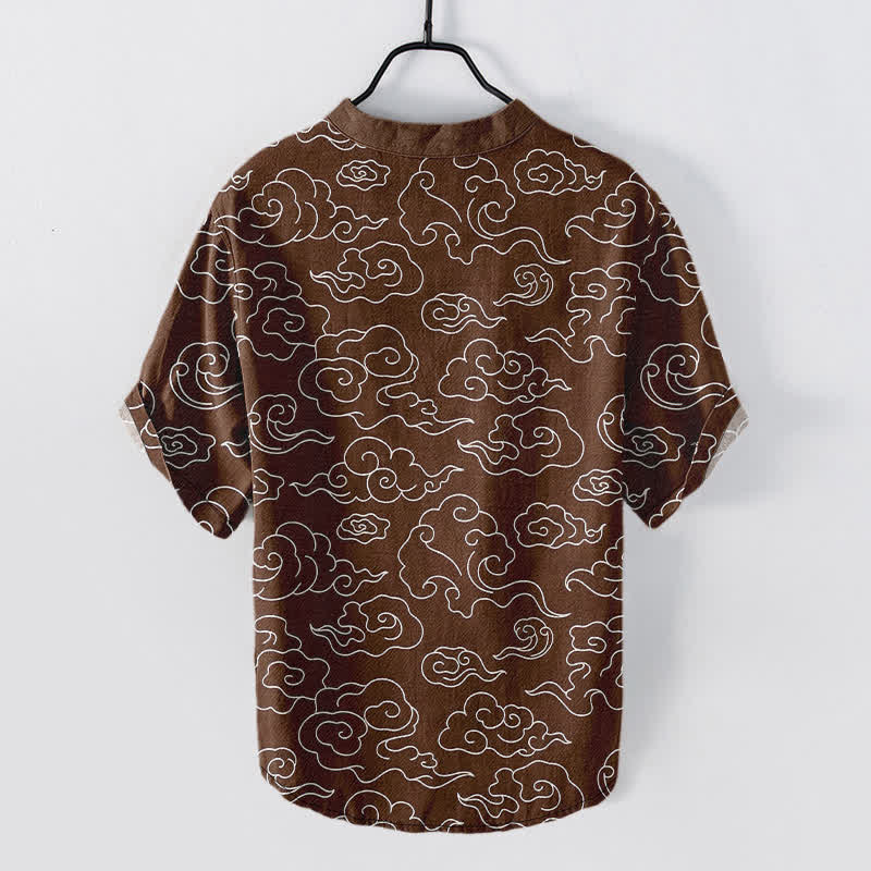 Buddha Stones Camicia da uomo a maniche corte con mezza abbottonatura e fantasia a nuvole in cotone. - image 8