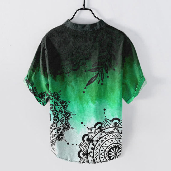 Buddha Stones Camicia da uomo a maniche corte con mezza abbottonatura e motivo mandala in cotone. - image 6