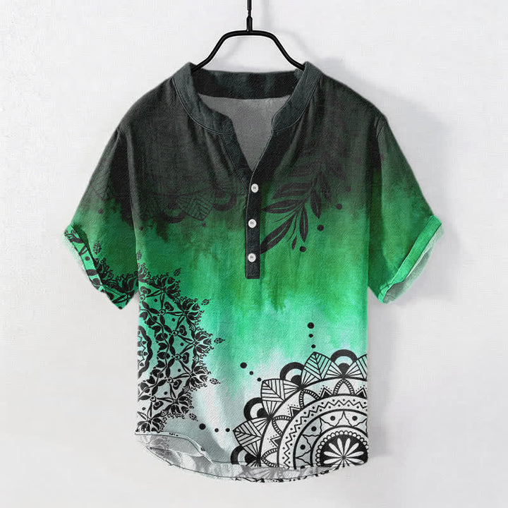 Buddha Stones Camicia da uomo a maniche corte con mezza abbottonatura e motivo mandala in cotone. - Verde mare medio - US/UK/AU50, EU60 (5XL) - image 5