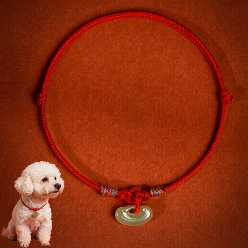 Buddha Stones Collare protettivo regolabile per cani e gatti con cordino rosso intrecciato in giada. - Rosso - 50-65 cm - image 1