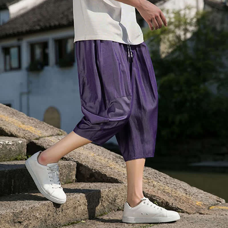 Buddha Stones Pantaloni da uomo estivi a mezza gamba affusolati, con coulisse in vita elasticizzata e tasche, in tinta unita. - image 36