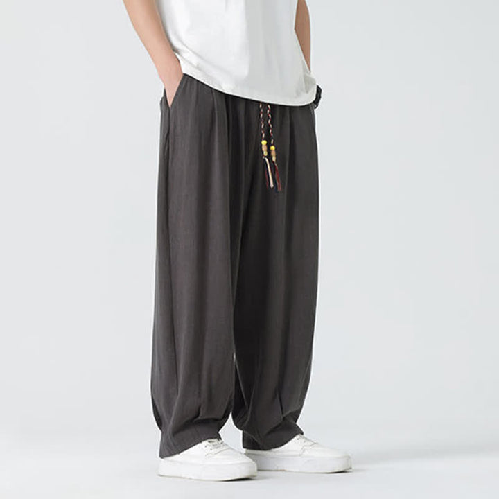 Buddha Stones Pantaloni da uomo estivi a gamba dritta, lunghezza alla caviglia, tinta unita, con coulisse, per l'estate. - image 11