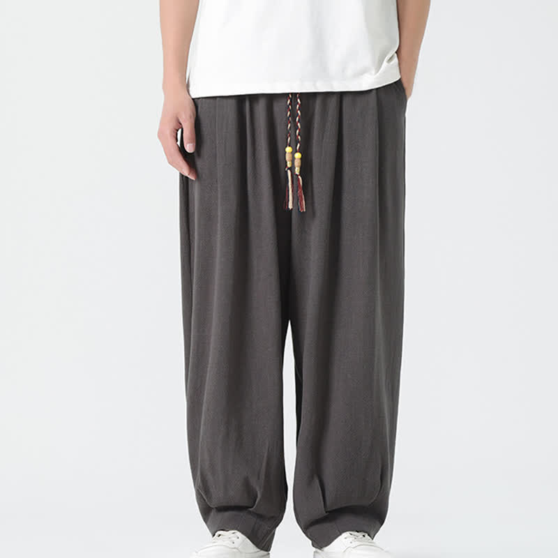 Buddha Stones Pantaloni da uomo estivi a gamba dritta, lunghezza alla caviglia, tinta unita, con coulisse, per l'estate. - Grigio tenue - US/UK/AU46, EU56 (5XL) - image 7