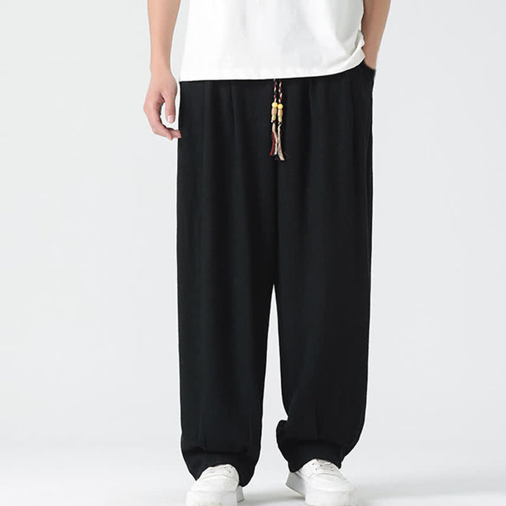 Buddha Stones Pantaloni da uomo estivi a gamba dritta, lunghezza alla caviglia, tinta unita, con coulisse, per l'estate. - image 19