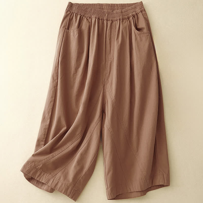 Buddha Stones Pantaloni corti da donna estivi in ​​cotone con elastico in vita e tasche. - Salmone scuro - US8-10, UK/AU12-14, EU40-42 (2XL) - image 14