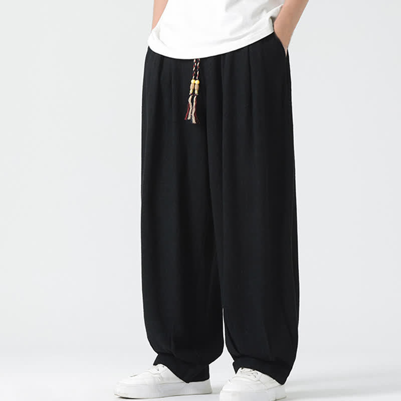 Buddha Stones Pantaloni da uomo estivi a gamba dritta, lunghezza alla caviglia, tinta unita, con coulisse, per l'estate. - Nero - US/UK/AU46, EU56 (5XL) - image 17