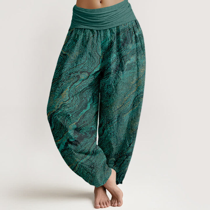 Buddha Stones Pantaloni harem da donna in puro cotone con elastico in vita e motivo a onde. - Ciano scuro - US16, UK/AU20, EU48 (3XL) - image 0