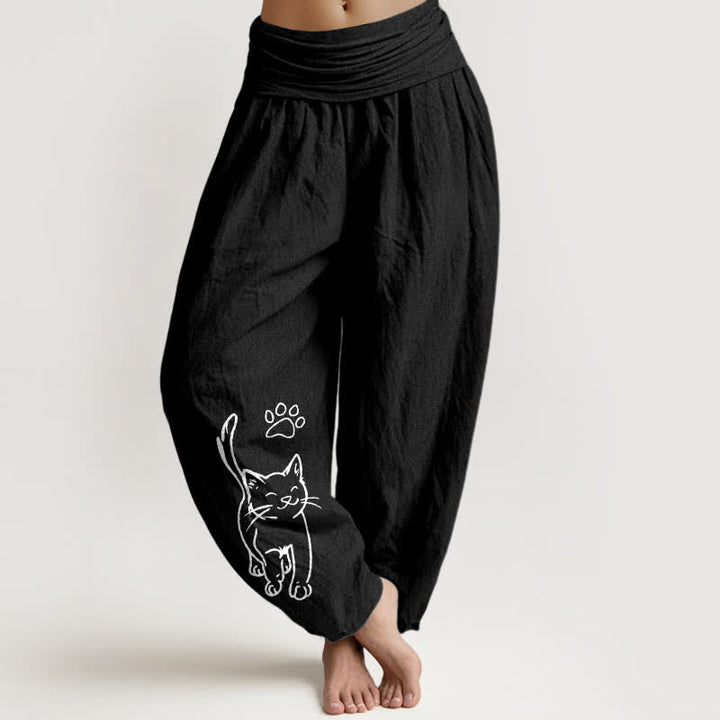 Buddha Stones Pantaloni harem da donna in puro cotone con stampa di gattini e elastico in vita. - Nero - US22, UK/AU26, EU54 (6XL) - image 5