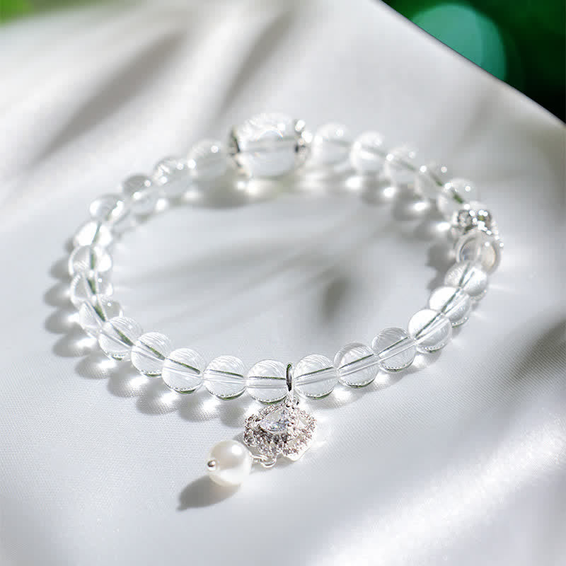 Buddha Stones Bracciale con perla di quarzo trasparente naturale - image 1