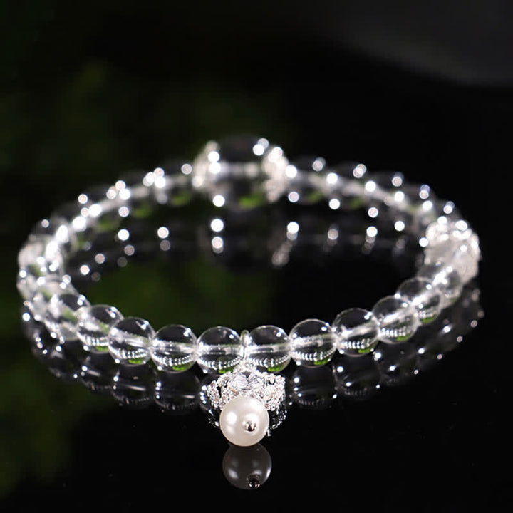 Buddha Stones Bracciale con perla di quarzo trasparente naturale - Cinturino singolo in quarzo trasparente (circonferenza del polso: 14–15 cm) - image 0