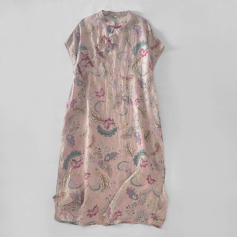 Buddha Stones Abito estivo vintage da donna con stampa paisley floreale, colletto alla coreana, maniche corte e tasche. - MistyRose - US14, UK/AU18, EU46 (2XL) - image 0
