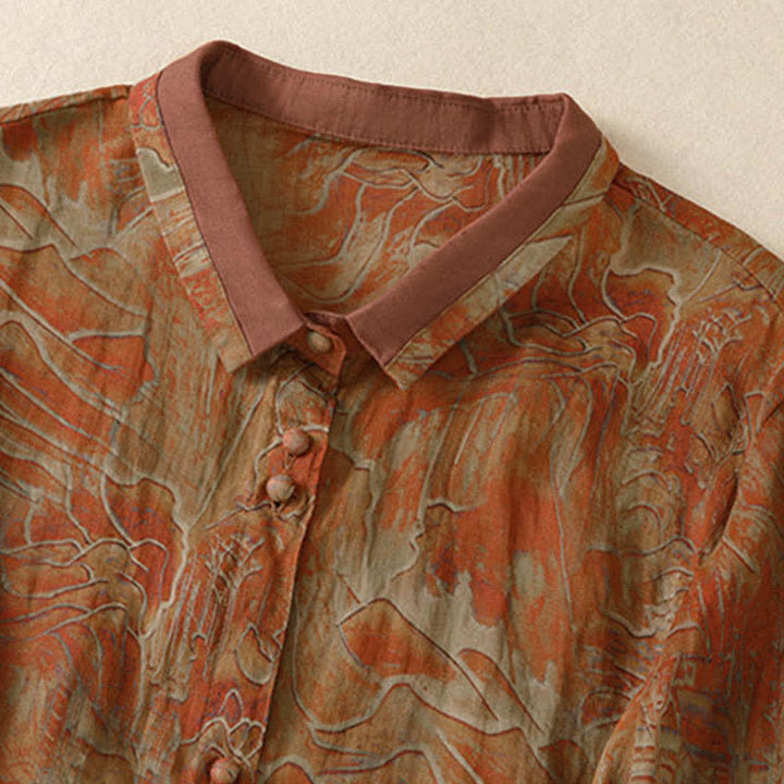 Buddha Stones Camicia da donna estiva in chiffon con stampa floreale, abbottonatura frontale, colletto alla coreana e maniche a tre quarti. - image 10