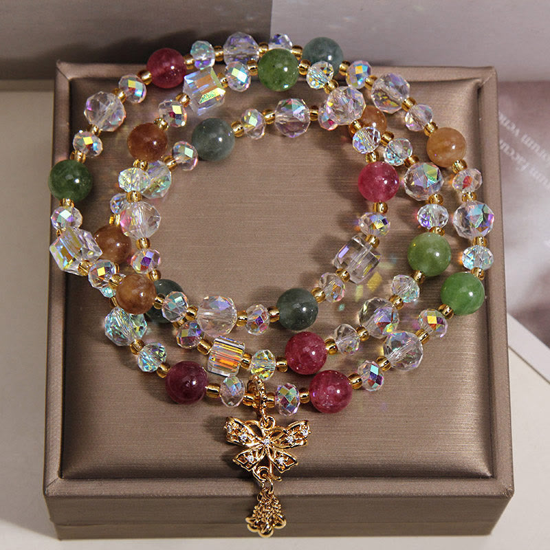 Buddha Stones Bracciale triplo avvolgente con farfalla di tormalina colorata e simbolo di saggezza. - image 1
