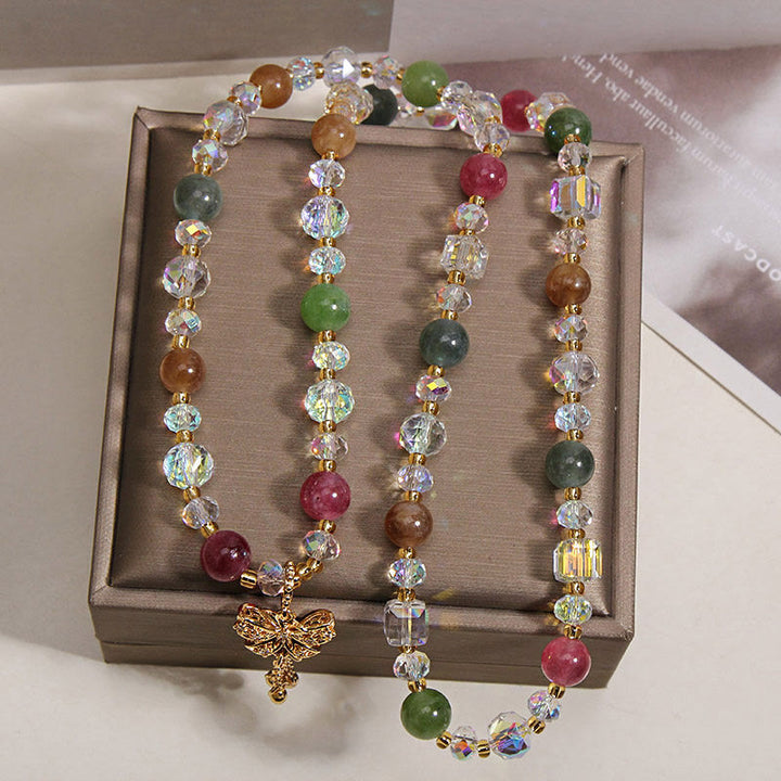 Buddha Stones Bracciale triplo avvolgente con farfalla di tormalina colorata e simbolo di saggezza. - image 3