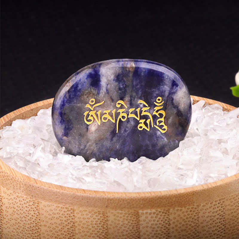 Buddha Stones Pietra da Palmo in Ametista e Occhio di Tigre con Incisione "Om Mani Padme Hum" – Decorazione in Cristallo (35 x 45 mm) - Sodalite naturale (il colore può variare) 35*45 mm - image 15