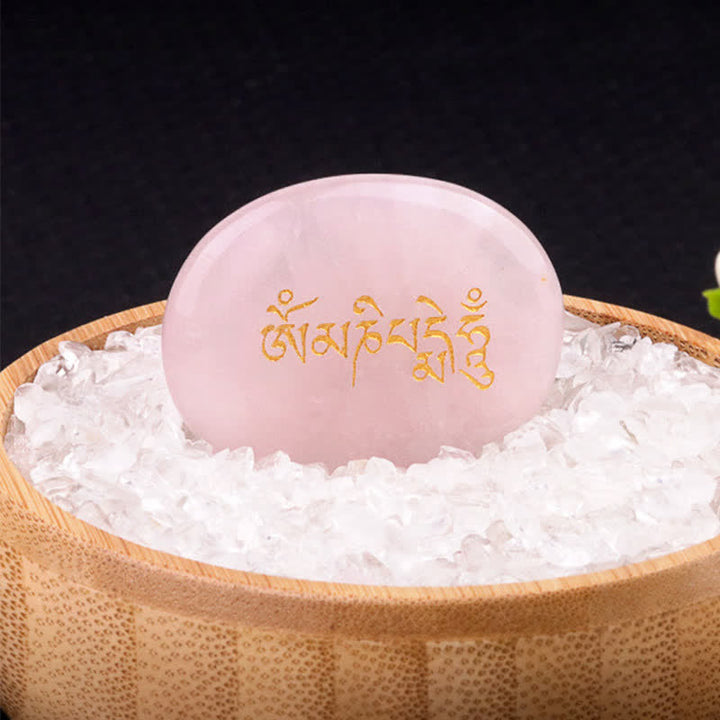 Buddha Stones Pietra da Palmo in Ametista e Occhio di Tigre con Incisione "Om Mani Padme Hum" – Decorazione in Cristallo (35 x 45 mm) - Quarzo rosa naturale (il colore può variare) 35*45 mm - image 27