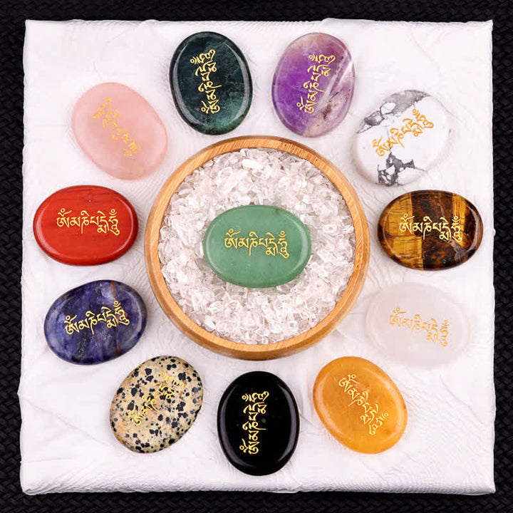Buddha Stones Pietra da Palmo in Ametista e Occhio di Tigre con Incisione "Om Mani Padme Hum" – Decorazione in Cristallo (35 x 45 mm) - image 38
