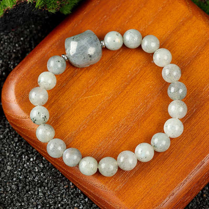 Buddha Stones Braccialetto con perline di agata blu e quarzo trasparente con grazioso design a forma di gatto - Labradorite (circonferenza del polso 15-16 cm) - image 12