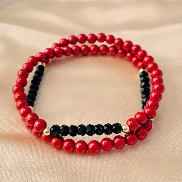 Buddha Stones Bracciale a doppio giro da 4 mm con tormalina nera e cinabro, portafortuna - image 2