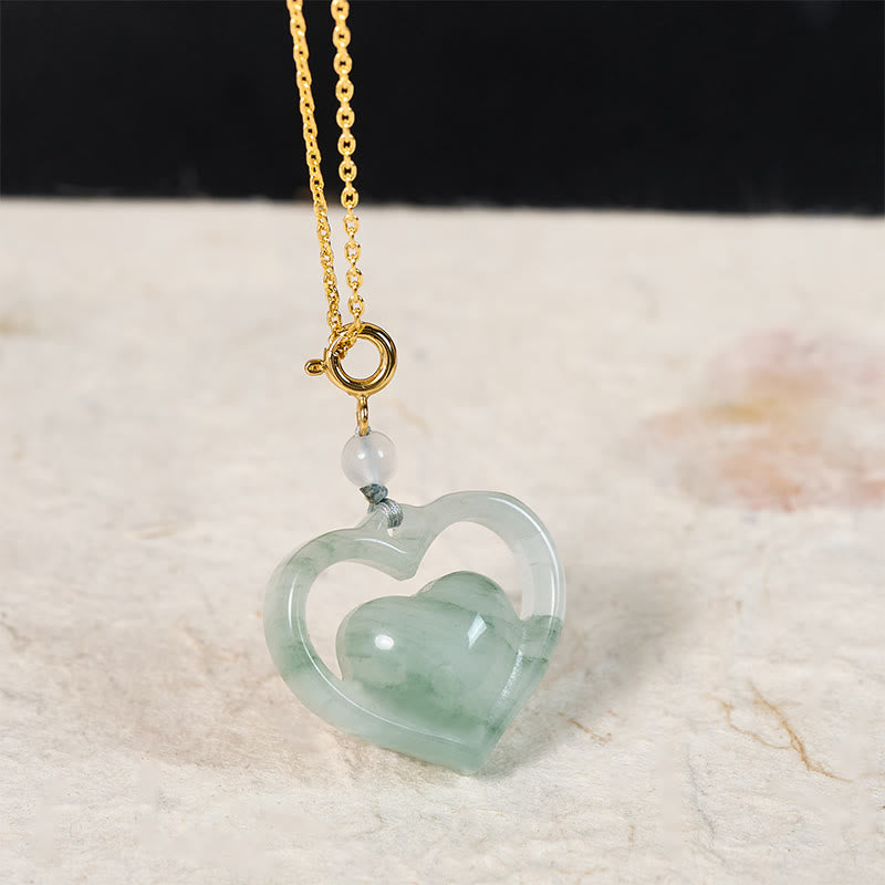 Buddha Stones Collana con ciondolo a forma di cuore vuoto in giada con abbondanza - image 1