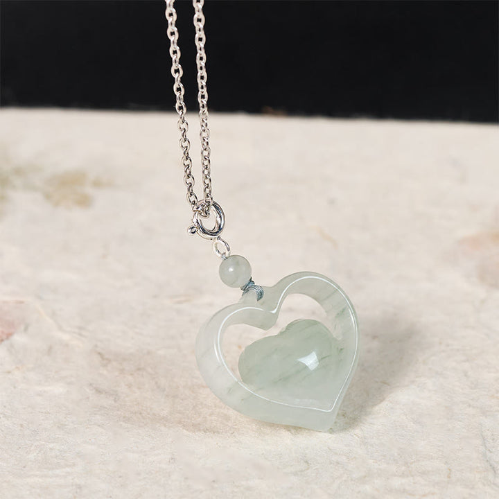 Buddha Stones Collana con ciondolo a forma di cuore vuoto in giada con abbondanza - image 8
