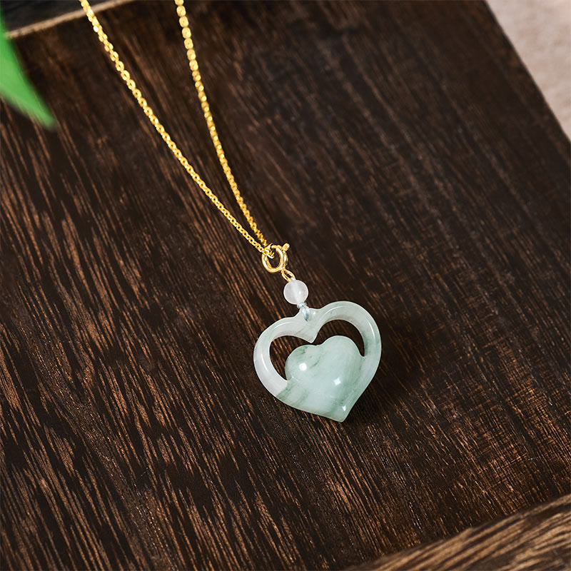 Buddha Stones Collana con ciondolo a forma di cuore vuoto in giada con abbondanza - image 4
