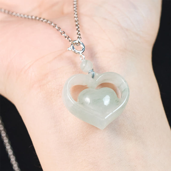 Buddha Stones Collana con ciondolo a forma di cuore vuoto in giada con abbondanza - image 11