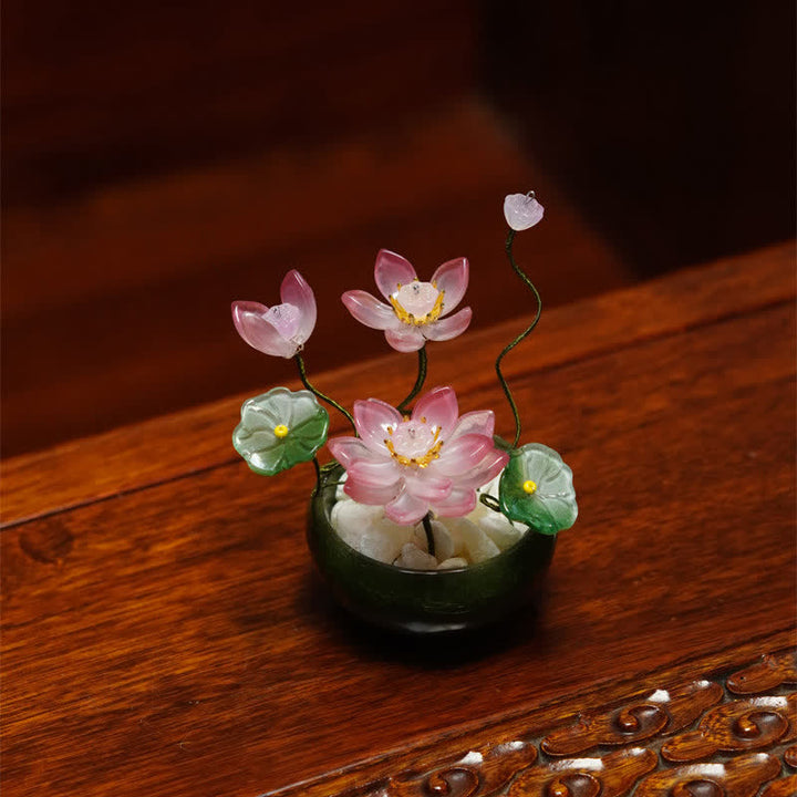 Buddha Stones Vaso da fiori Lotus Liuli fatto a mano, decorazione per uno stile di vita consapevole - Rosa intenso - image 7