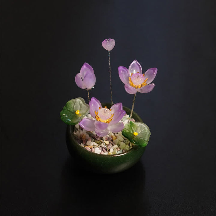 Buddha Stones Vaso da fiori di peonia, loto e liuli, fatto a mano, decorazione per uno stile di vita consapevole. - Loto viola - image 4
