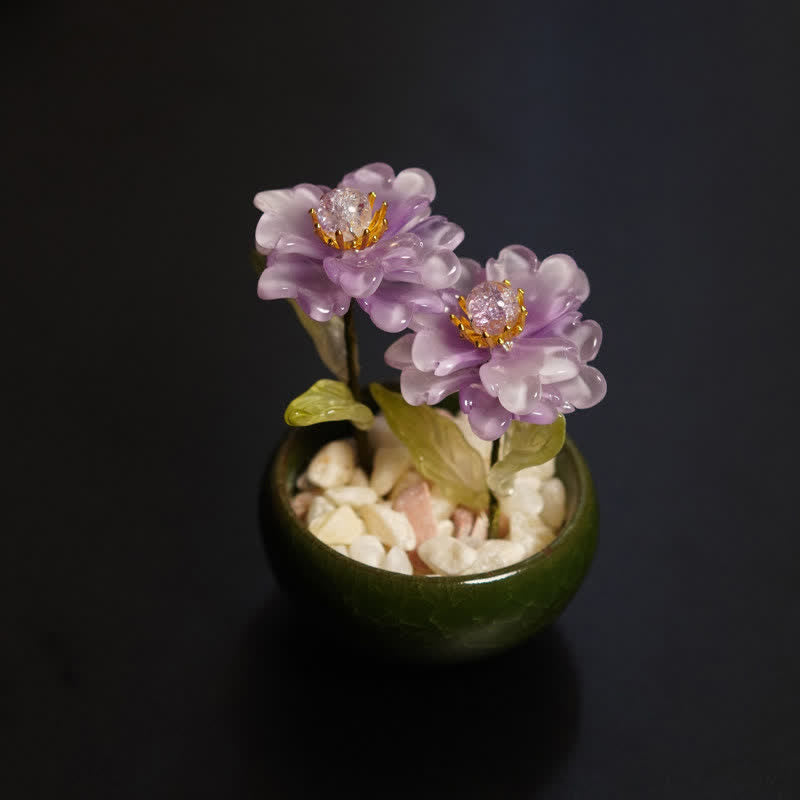 Buddha Stones Vaso da fiori di peonia, loto e liuli, fatto a mano, decorazione per uno stile di vita consapevole. - Peonia viola - image 1