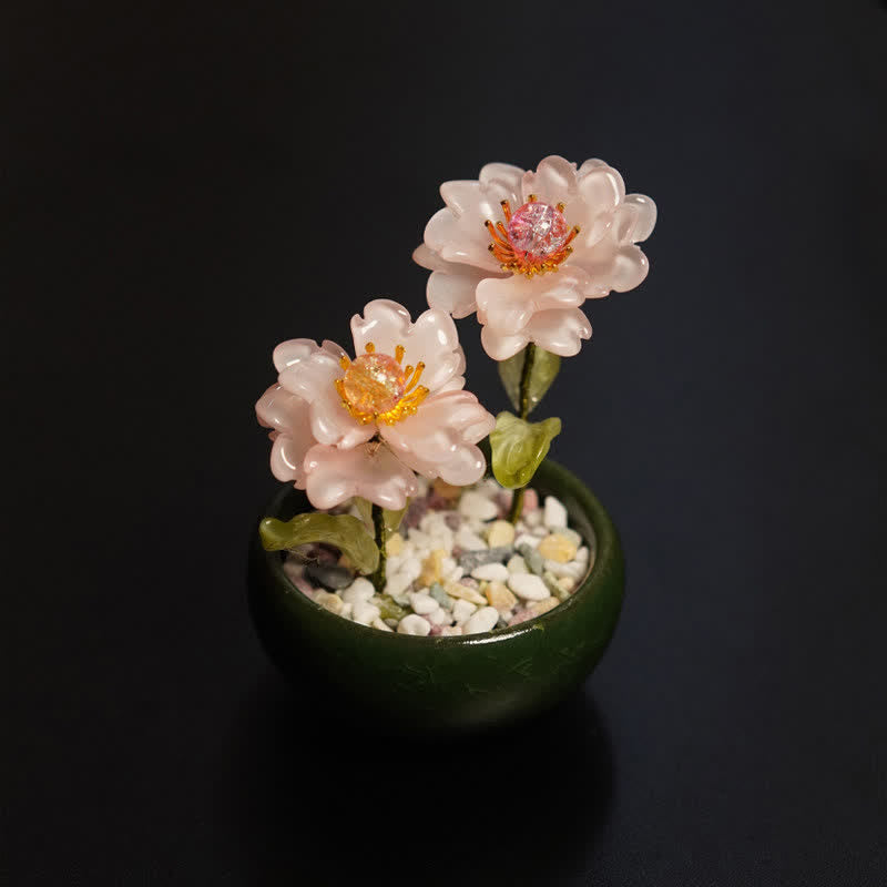 Buddha Stones Vaso da fiori di peonia, loto e liuli, fatto a mano, decorazione per uno stile di vita consapevole. - Peonia rosa - image 2