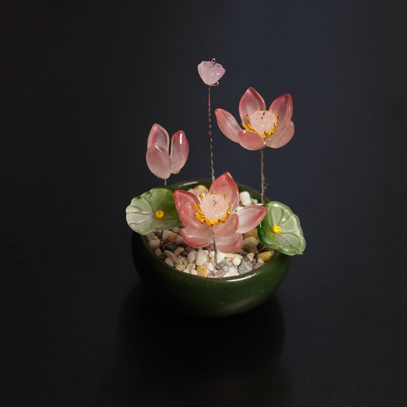 Buddha Stones Vaso da fiori di peonia, loto e liuli, fatto a mano, decorazione per uno stile di vita consapevole. - Loto rosa scuro - image 0