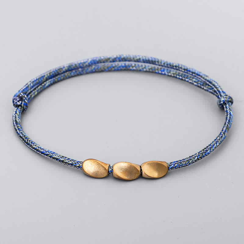 Buddha Stones Bracciale con perline di rame dorato e filo multicolore. - Blu scuro - image 11