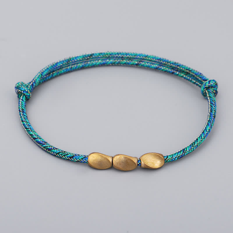 Buddha Stones Bracciale con perline di rame dorato e filo multicolore. - Verde - image 10