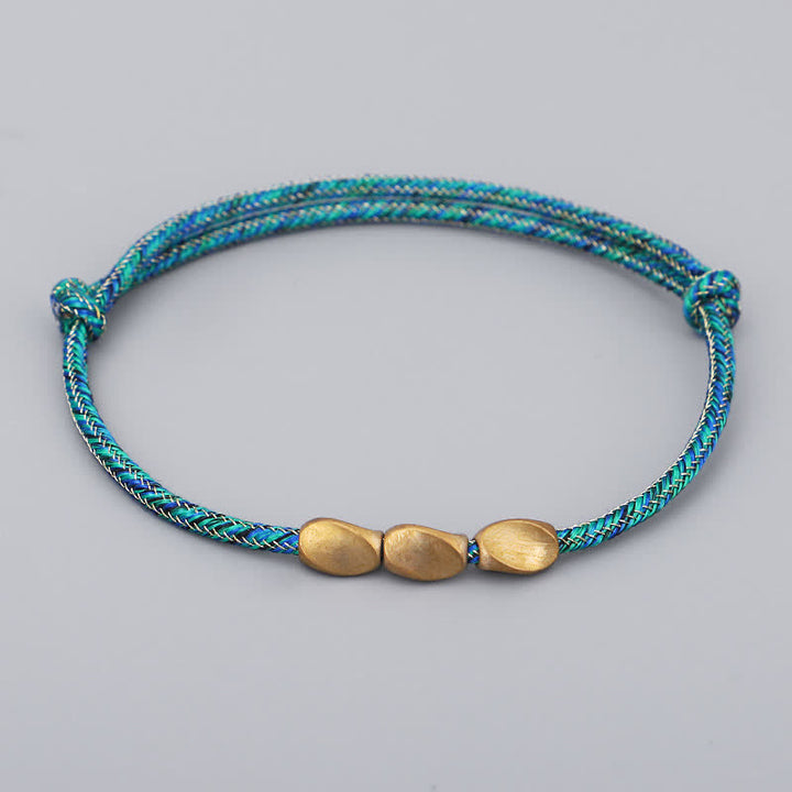 Buddha Stones Bracciale con perline di rame dorato e filo multicolore. - Verde - image 10
