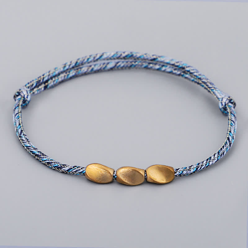 Buddha Stones Bracciale con perline di rame dorato e filo multicolore. - Blu - image 8