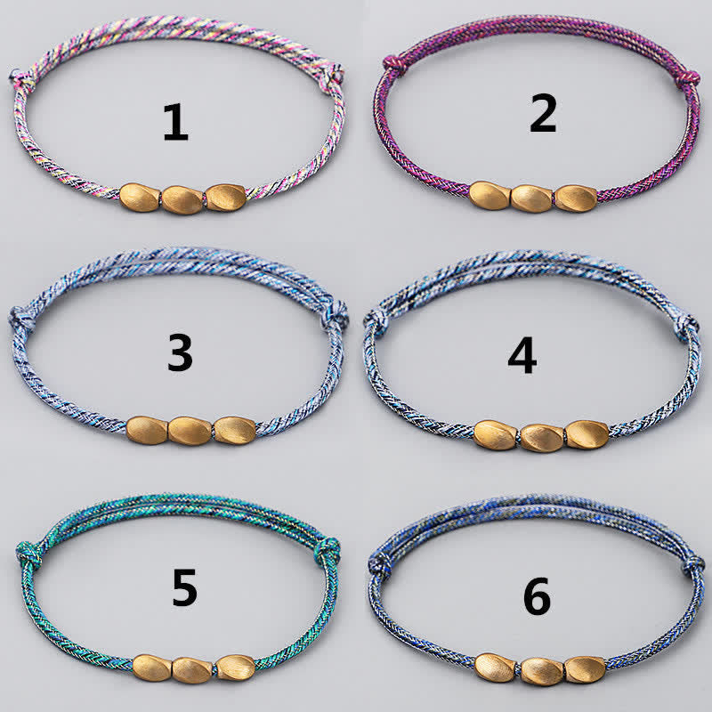 Buddha Stones Bracciale con perline di rame dorato e filo multicolore. - image 15