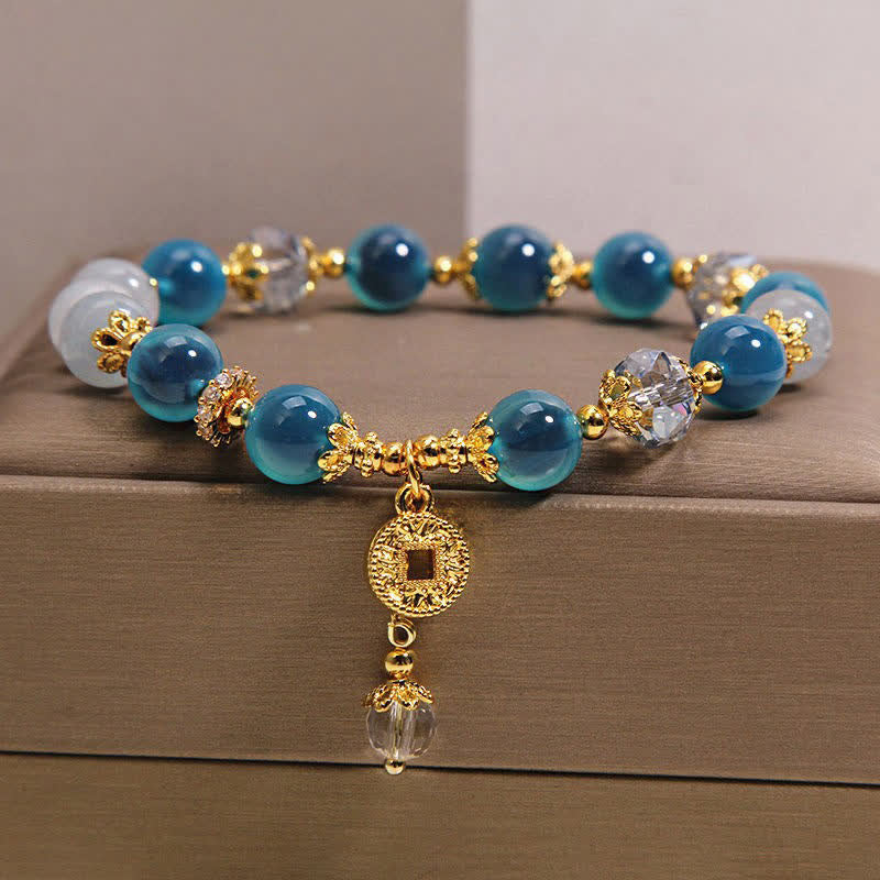 Buddha Stones Bracciale con bilancia a moneta in rame e agata blu naturale Candy Agate. - Agata Candy (circonferenza del polso 15-16 cm) - image 0
