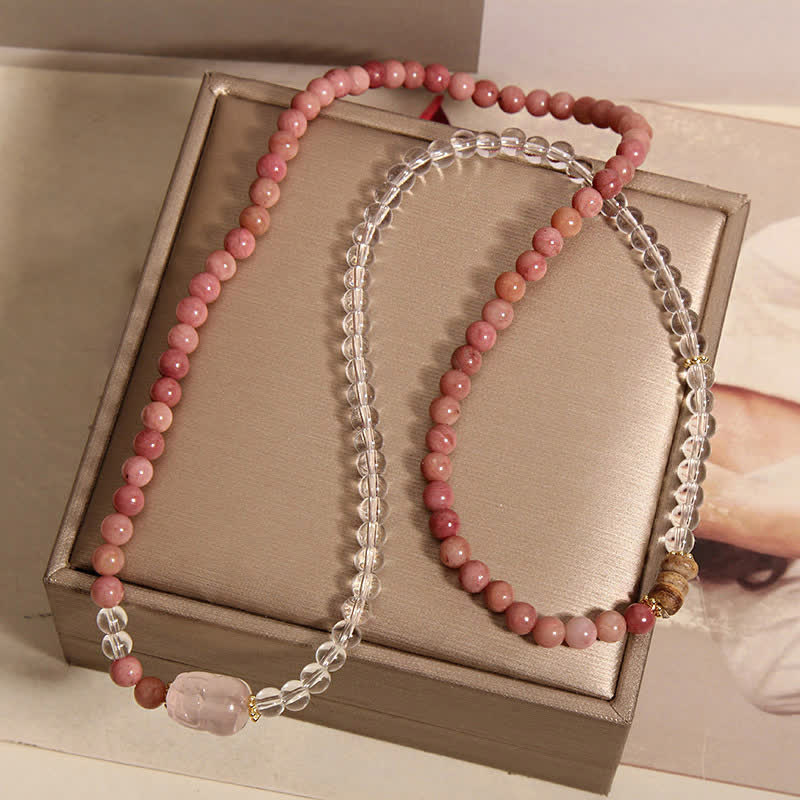 Buddha Stones Bracciale PiXiu a triplo giro in rodonite, quarzo trasparente e quarzo rosa. - image 11