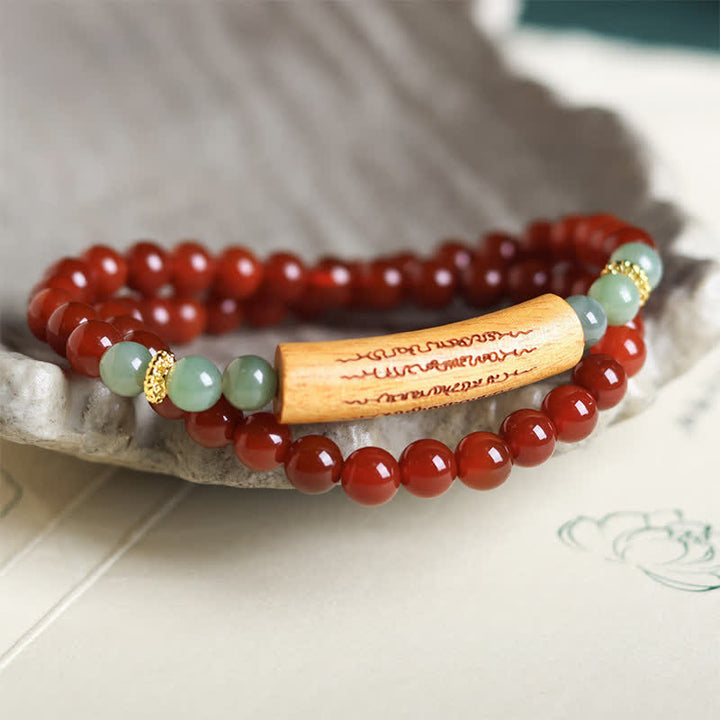 Buddha Stones Bracciale a doppio giro con agata rossa e avventurina verde, cinque precetti buddisti ed equilibrio - image 2