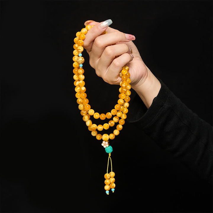 Buddha Stones 108 perle di ambra tibetana Om Mani Padme Hum Mala - image 3