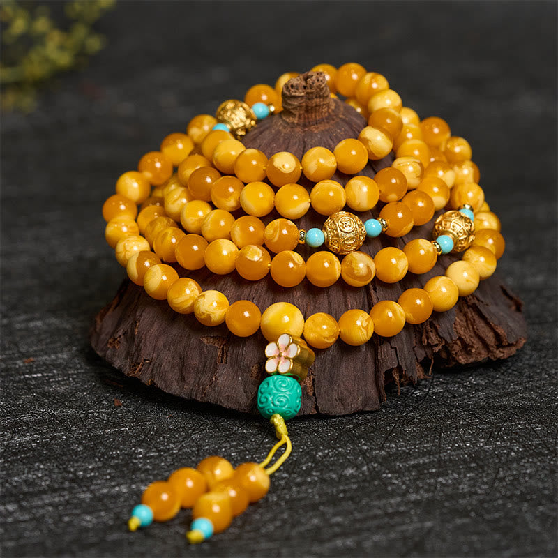 Buddha Stones 108 perle di ambra tibetana Om Mani Padme Hum Mala - image 1
