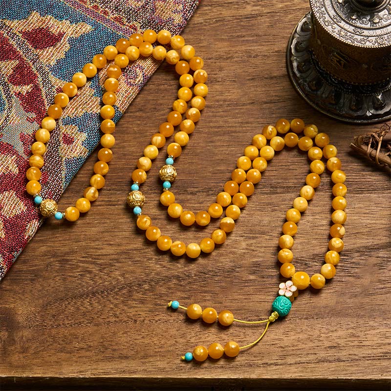 Buddha Stones 108 perle di ambra tibetana Om Mani Padme Hum Mala - image 2