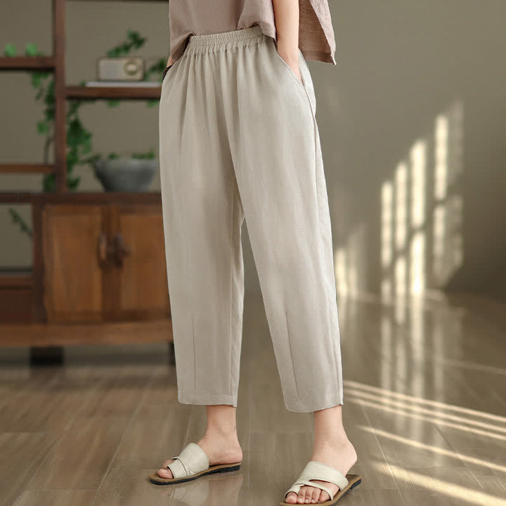Buddha Stones Pantaloni estivi casual da donna a tinta unita, affusolati e con tasche. - image 11