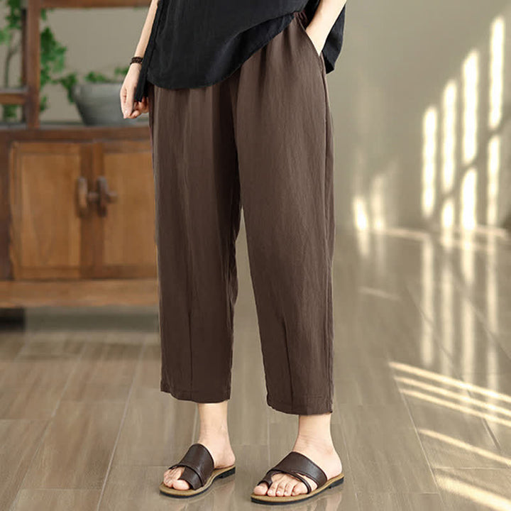 Buddha Stones Pantaloni estivi casual da donna a tinta unita, affusolati e con tasche. - image 6