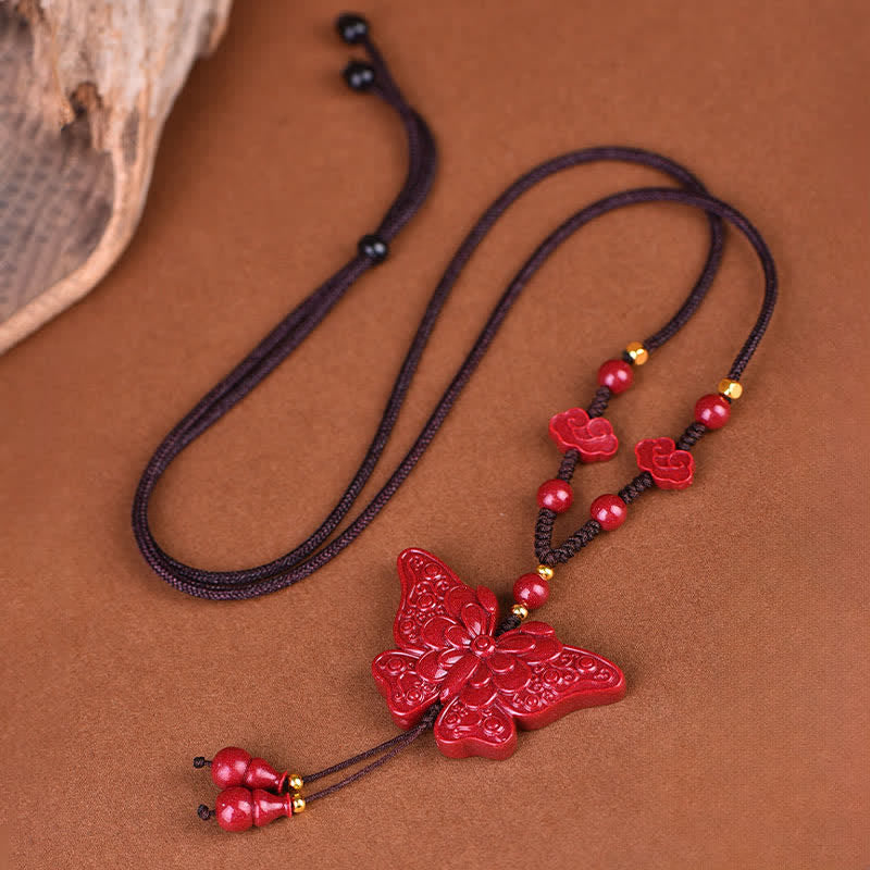 Buddha Stones Collana Cinnabar Butterfly Freedom Rope - Cinabro - image 0