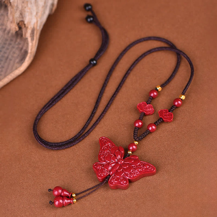 Buddha Stones Collana Cinnabar Butterfly Freedom Rope - Cinabro - image 0