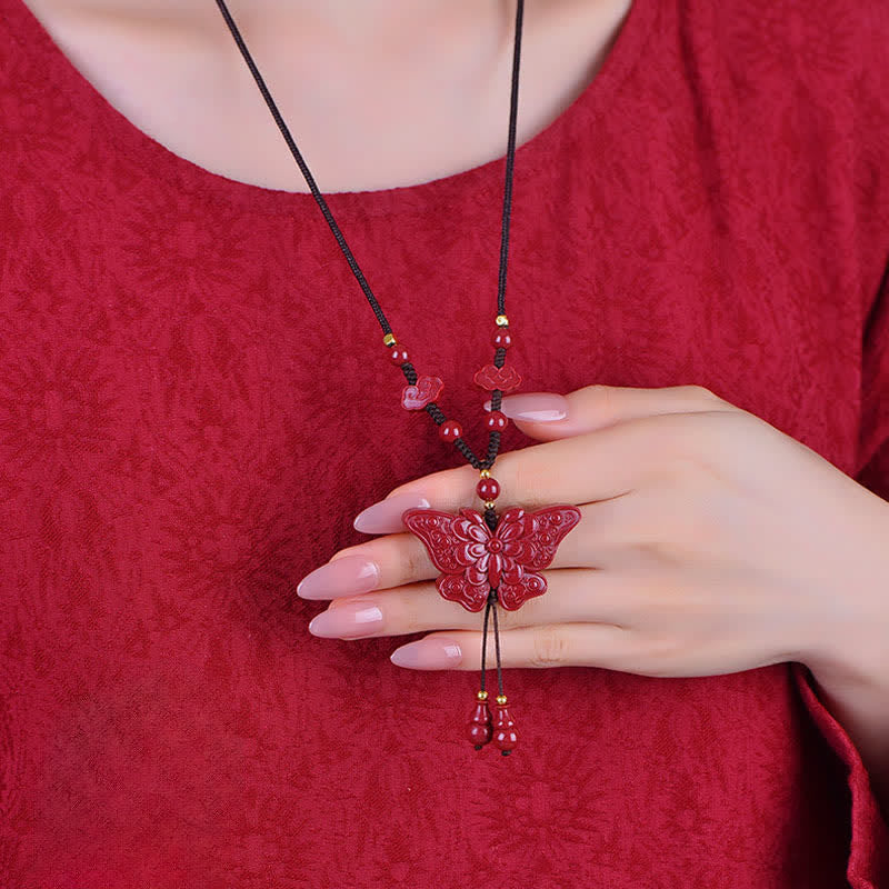 Buddha Stones Collana Cinnabar Butterfly Freedom Rope - image 7