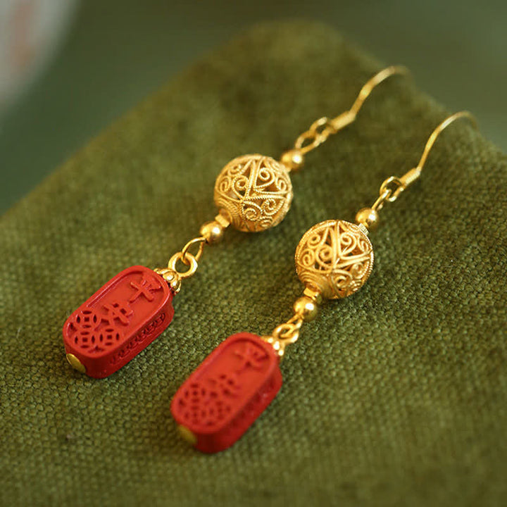 Buddha Stones Orecchini pendenti "Blessing" in filigrana di rame color cinabro. - image 1